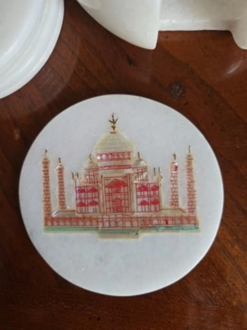 Marble Coasters White Abalone Shell Inlay Taj Mahal Handmade
